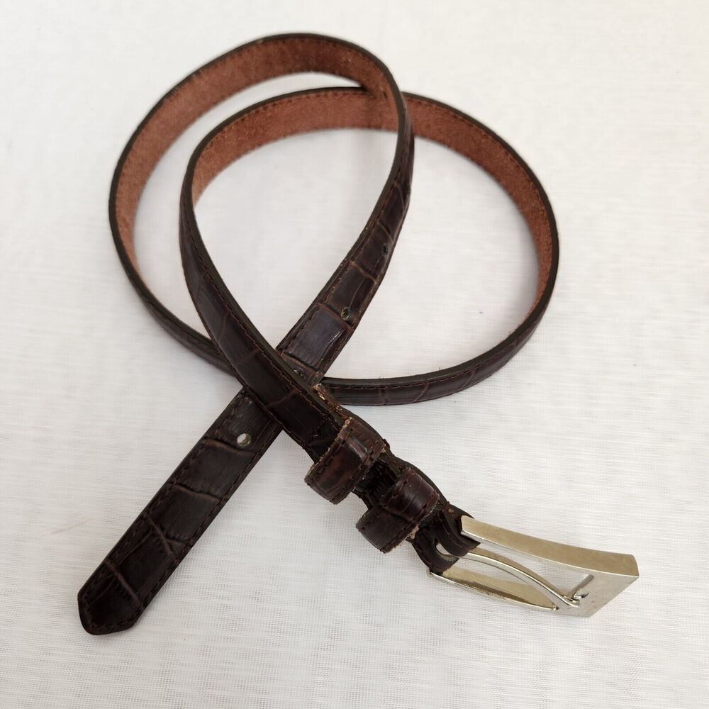 Belt Womens Brown Genuine Leather Croc Embossed Dress Belt Classic Everyday 39"